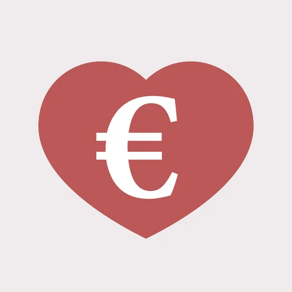 Inima izolată cu un semn euro — Vector de stoc