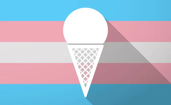 Long shadow  trans gender flag with a cone ice cream — Stock Vector