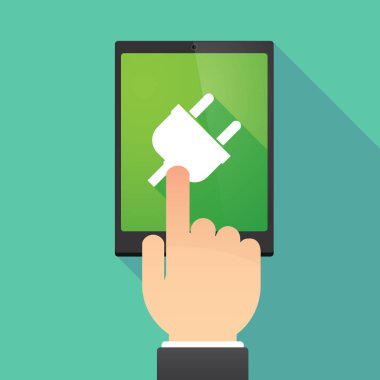 Uzun gölge tablet Pc ile bir fiş