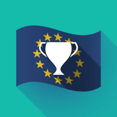 uzun gölge AB bayrağı ile bir ödül Kupası
