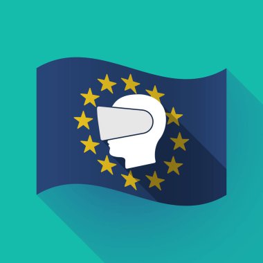 uzun gölge AB bayrağı sanal gerçeklik giyen bir erkek başı 