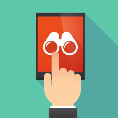 Uzun gölge tablet Pc ile bir dürbün