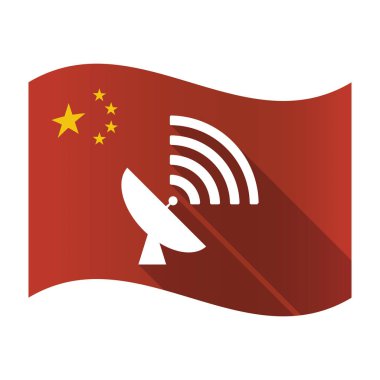 Bir uydu çanağı ile izole Çin bayrağı