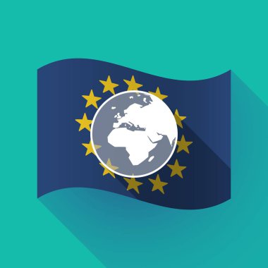 uzun bir Asya, Afrika ve Avrupa bölgeleri ile AB bayrağı gölge wo