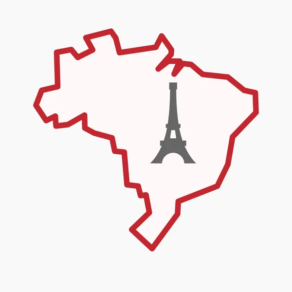 Mapa aislado de Brasil con la torre Eiffel — Archivo Imágenes Vectoriales