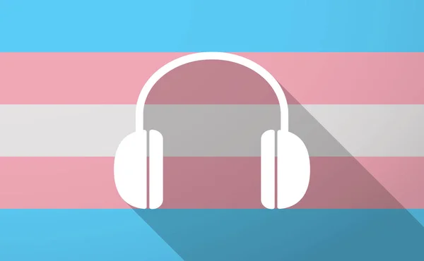 Длинная тень трансгендерного флага с наушниками — стоковый вектор