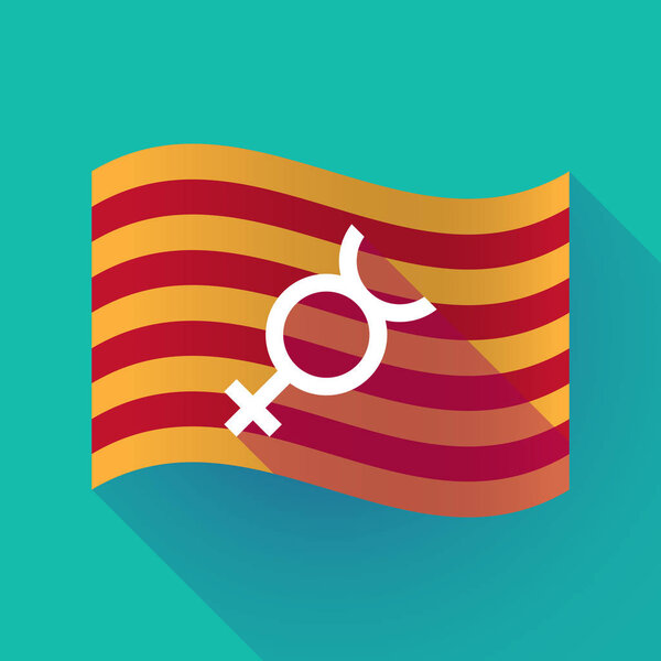 Длинный флаг Каталонии с символом планеты ртути
