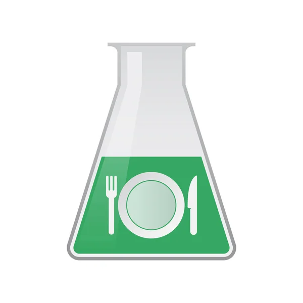 Frasco químico aislado con un plato, un cuchillo y un icono de tenedor — Vector de stock