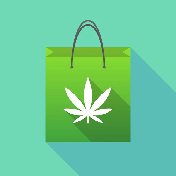 Long shadow shopping bag with a marijuana leaf — Stock Vector