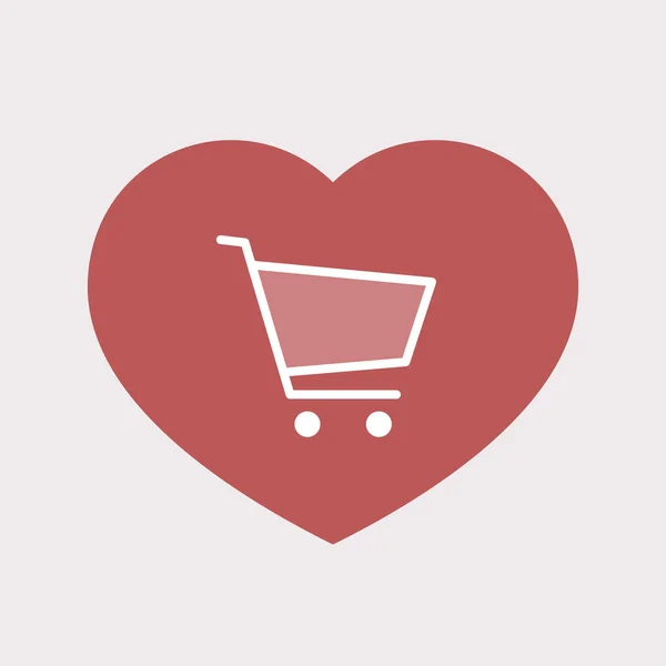 Corazón aislado con carrito de compras — Archivo Imágenes Vectoriales