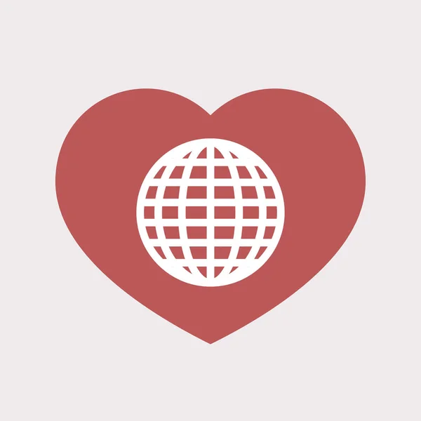 Coeur isolé avec un globe terrestre — Image vectorielle