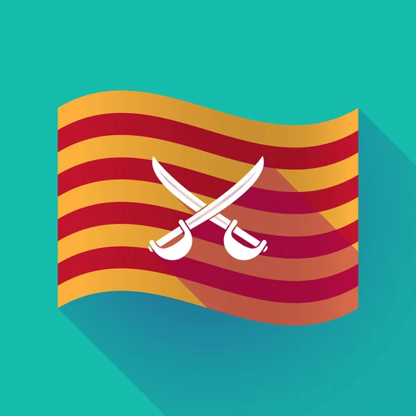 Bandiera lunga ombra Catalogna con due spade incrociate — Vettoriale Stock