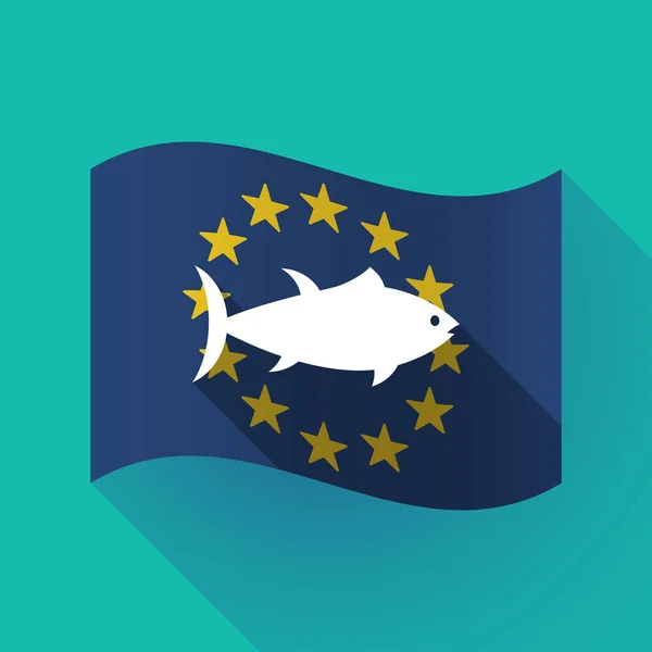 Long shadow EU flag with  a tuna fish — Stock Vector