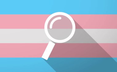 Uzun gölge trans cinsiyet bayrak bir büyüteç ile