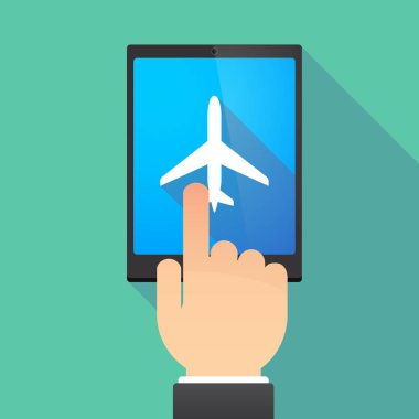 Uzun gölge tablet Pc ile bir uçak