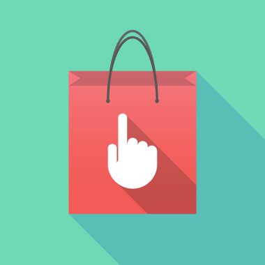 Uzun gölge alışveriş çantası ile işaret eden bir ele