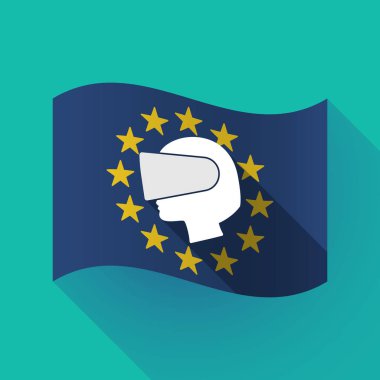 uzun gölge AB bayrağı ile bir sanal giyen bir kadın baş realit