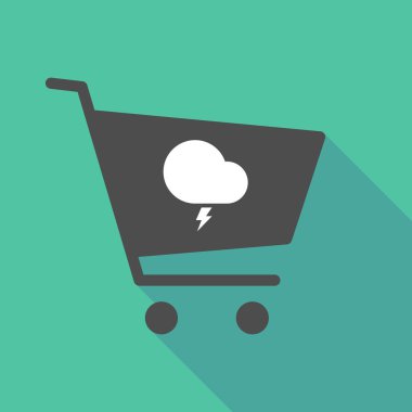 Uzun gölge alışveriş sepeti ile fırtınalı bir bulut