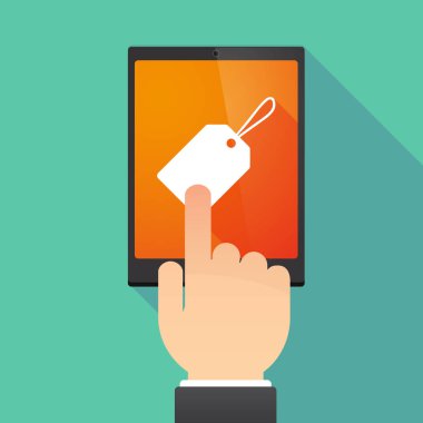 Uzun gölge tablet Pc ile bir etiket