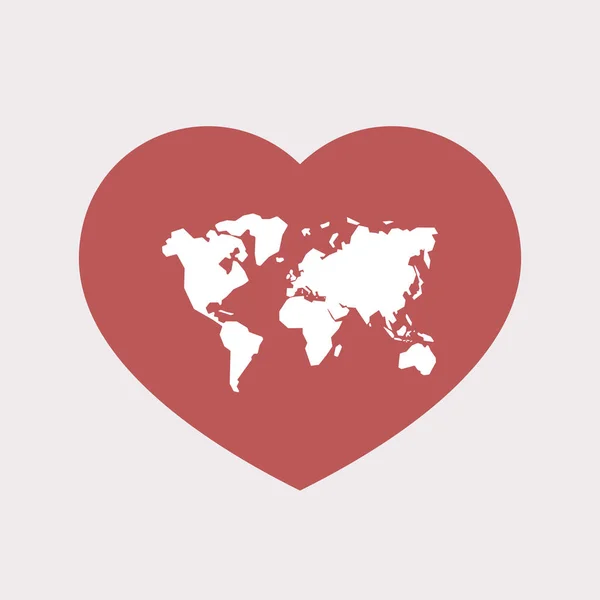 Isoliertes Herz mit einer Weltkarte — Stockvektor