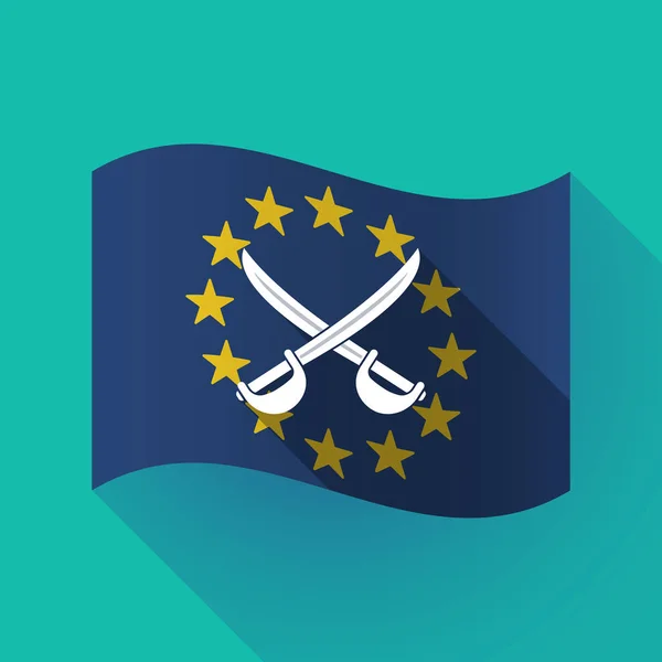 长阴影欧盟旗帜用两把剑交叉 — 图库矢量图片