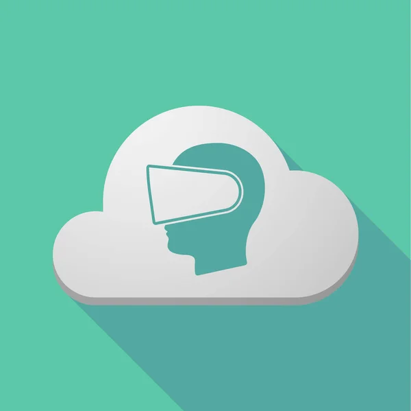 Lange schaduw cloud met een mannelijke hoofd dragen een virtuele realiteit hij — Stockvector