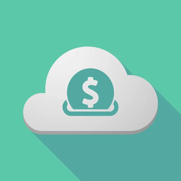 Lange schaduw wolk met een dollar munt in te voeren in een moneybox — Stockvector