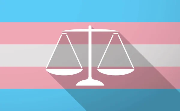 Lange schaduw trans gender vlag met een gewicht van Justitie schaal teken — Stockvector