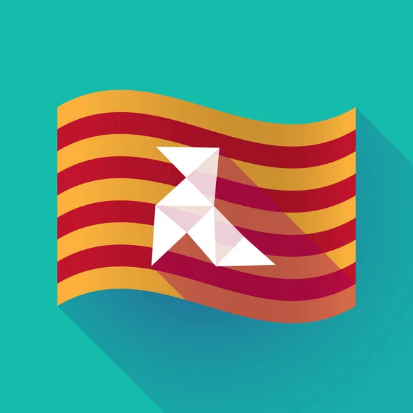 Bandera de Cataluña de sombra larga con un pájaro de papel — Vector de stock