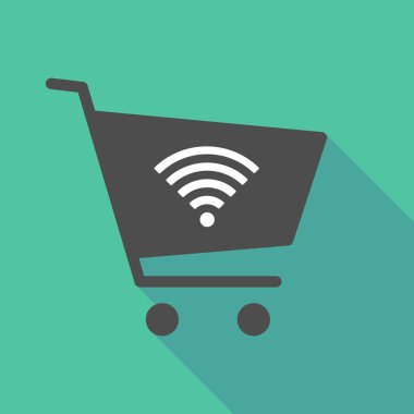 Alışveriş sepeti bir radyo sinyali işareti ile uzun gölge