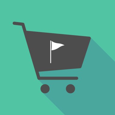 Uzun gölge alışveriş sepeti ile golf bayrak