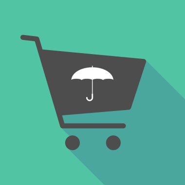 Alışveriş sepeti bir şemsiye ile uzun gölge