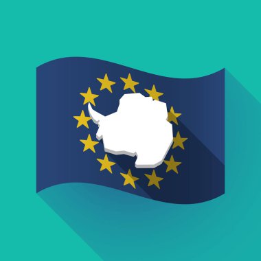 uzun gölge AB bayrağı ile Antarktika Haritası 