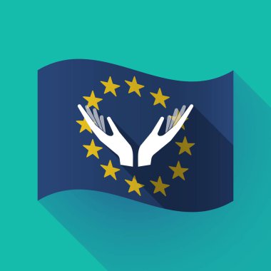 uzun gölge AB bayrağı iki elle sunan