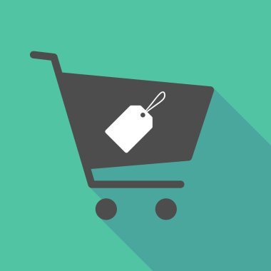 Alışveriş sepeti bir etiket ile uzun gölge