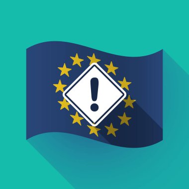 uzun bir uyarı yol işareti ile AB bayrağı gölge
