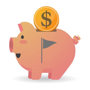 Bir golf bayrak ile izole piggy banka