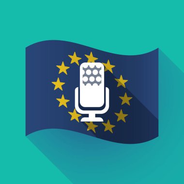 uzun gölge AB bayrağı bir mikrofon ile kayıt