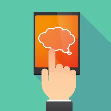 Uzun gölge tablet Pc ile bir çizgi roman bulut balon