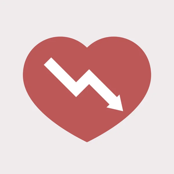 Geïsoleerde hart met een dalende grafiek — Stockvector