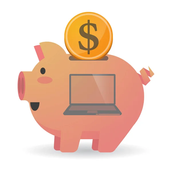 Geïsoleerde piggy bank met een laptop — Stockvector