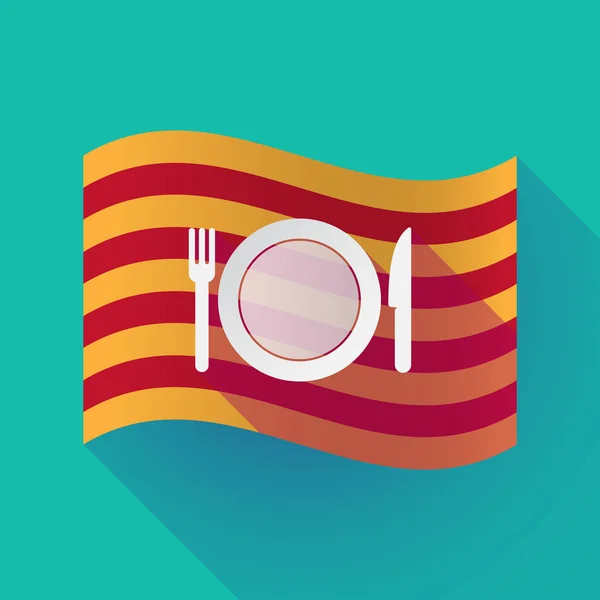 长阴影加泰罗尼亚旗帜与菜、 刀和叉图标 矢量图形