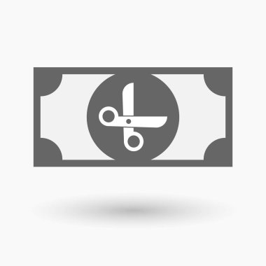 İzole banknot bir makas ile kesme