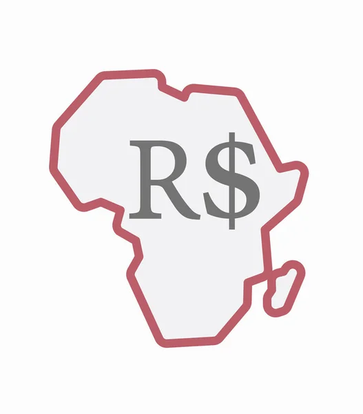 Isolerade Afrika karta med en brazillian äkta valuta skylt — Stock vektor