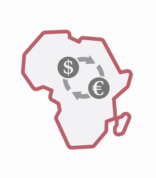 Isolerade Afrika karta med ett dollartecken euro exchange — Stock vektor