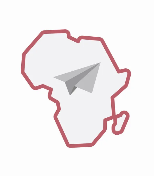 Geïsoleerde Afrika kaart met een papieren vliegtuig — Stockvector