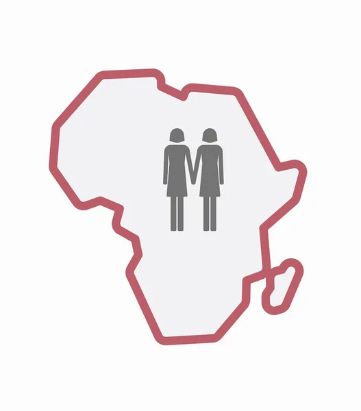 Carte d'Afrique isolée avec un pictogramme de couple lesbien — Image vectorielle