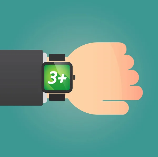 Hand met een slimme horloge en de tekst 3+ — Stockvector