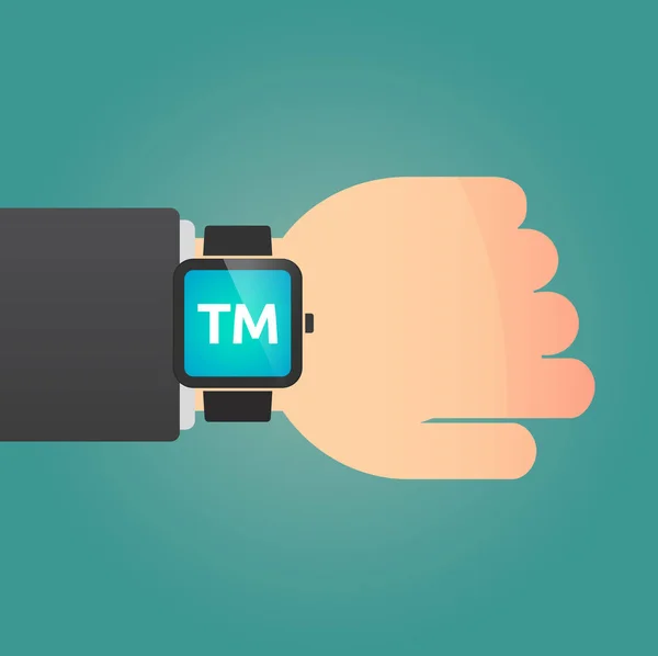 Mano con un reloj inteligente y el texto TM — Vector de stock