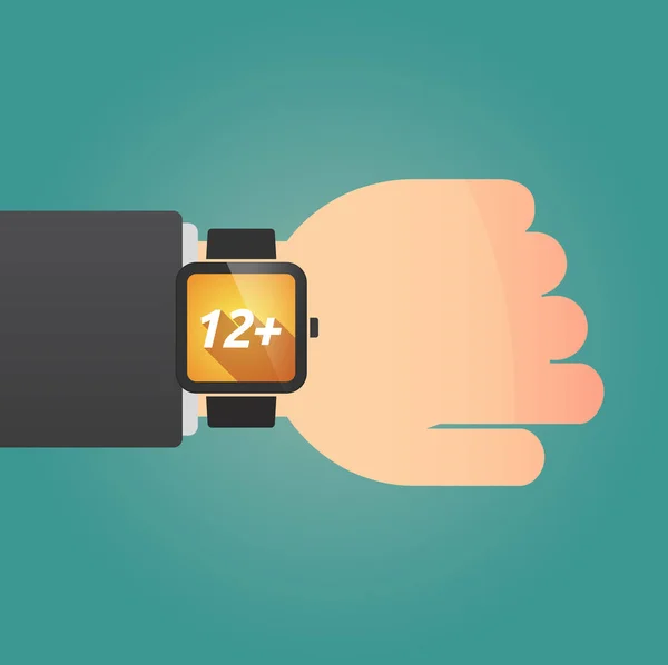Χέρι με ένα έξυπνο ρολόι και το κείμενο 12+ — Διανυσματικό Αρχείο